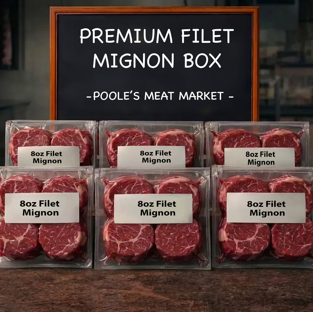Premium Filet Mignon box with six 8oz beef steaks
